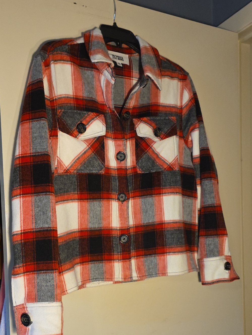 BB Dakota Red,Black & White Plaid Button Jacket